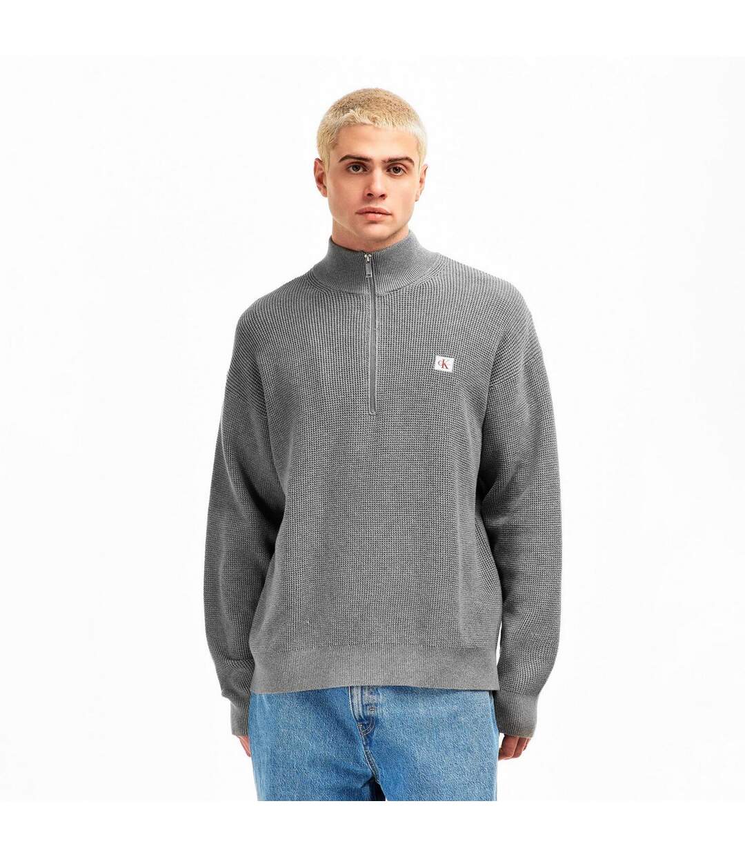 Mens Waffle Knit Quarter Zip Jumper Grey Heather Calvin Klein-4