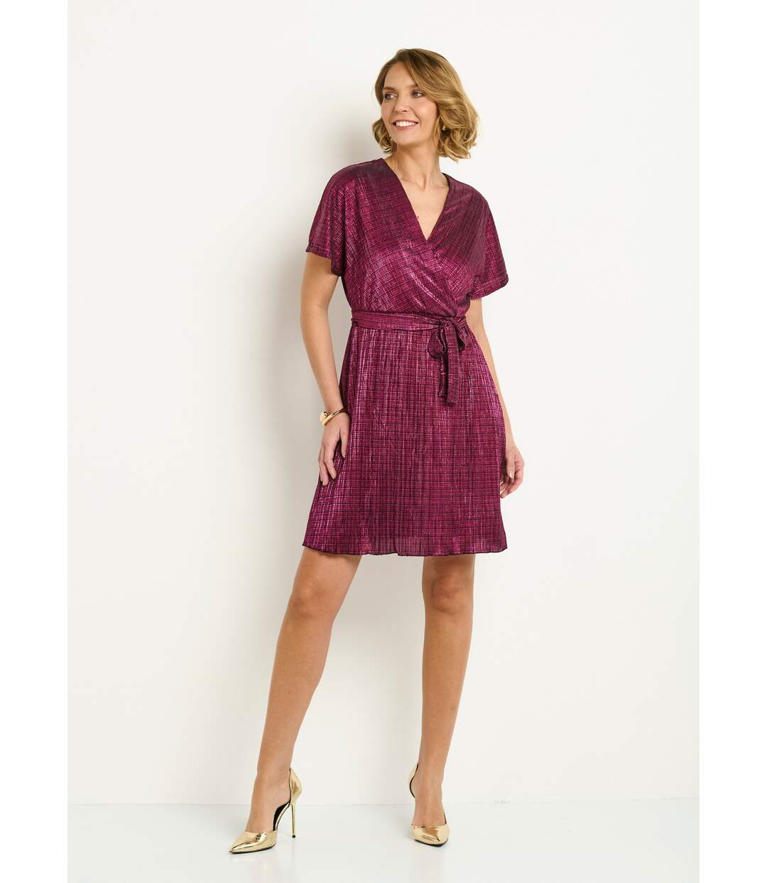 Robe courte cache-coeur motif métallisé-1