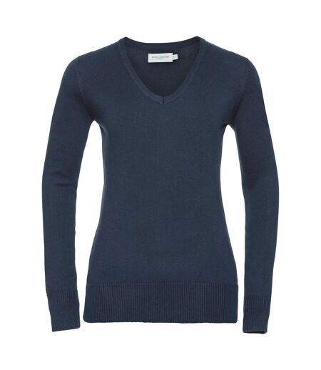Russell Collection Ladies/Womens V-Neck Knitted Pullover Sweatshirt (French Navy)