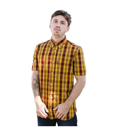 Mens Ss25 Checked Shirt Burgundy Gold Lambretta