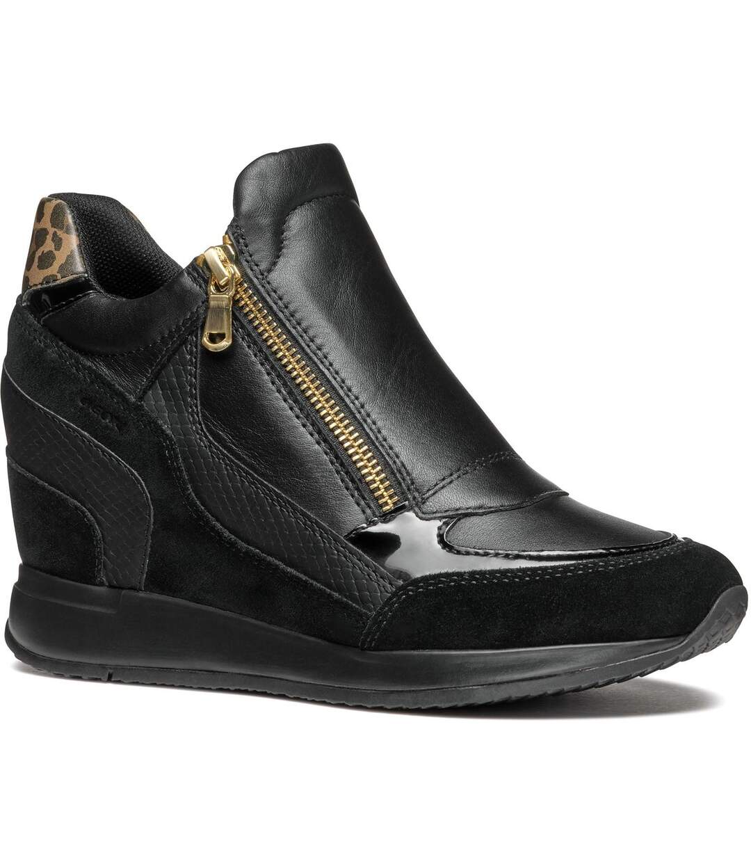 Womens/ladies D Nydame A Wedge Leather Trainers Black Geox-1