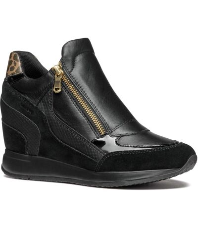 Womens/ladies D Nydame A Wedge Leather Trainers Black Geox