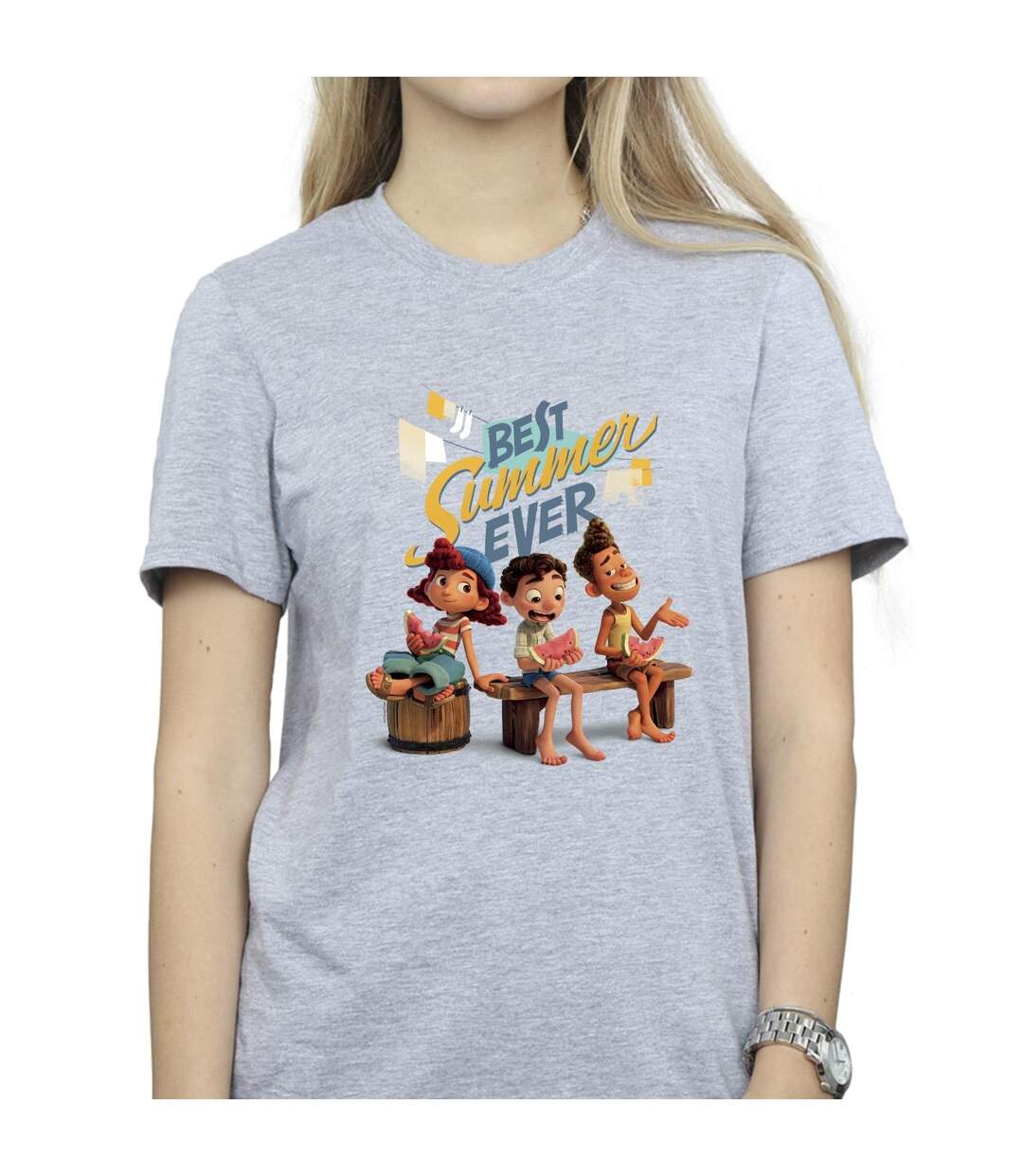Disney Womens/Ladies Luca Best Summer Ever Cotton Boyfriend T-Shirt (Gris sportif) - UTBI30827-3
