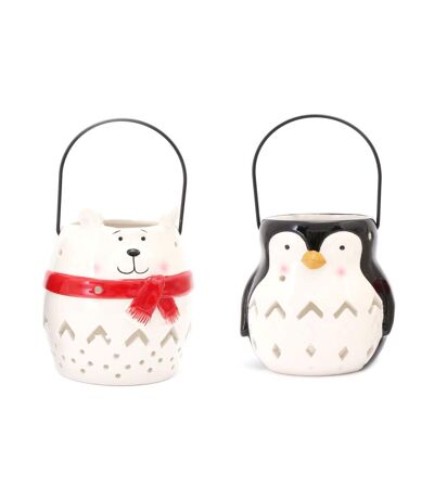 Lot de 2 Décoration de Noël lanterne Xmas - Ours et pingouin