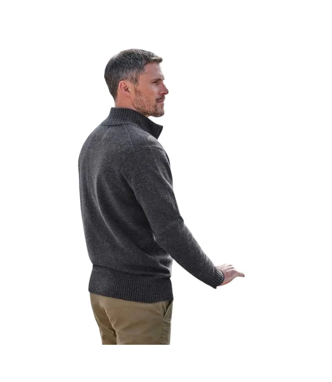 Mens Lincoln Lambswool Full Zip Cardigan Charcoal WoolOvers-2