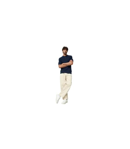 Mens Ribbed Collared Polo Shirt Dark Blue Boss