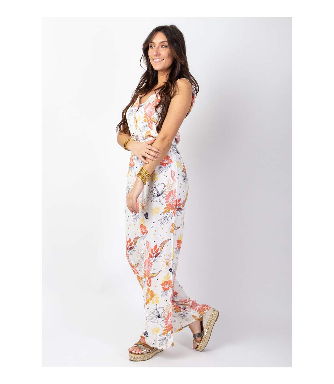 Combi Pantalon femme chic MINDY larges bretelles Coton Du Monde-3