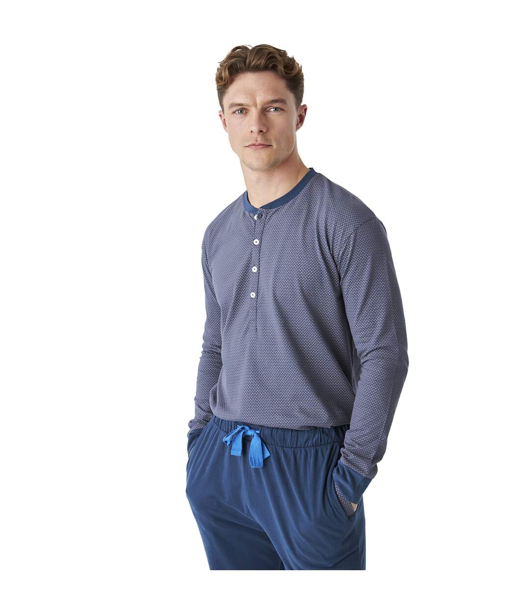 JJB12 Men's Long Sleeve Round Neck Cotton Pajamas