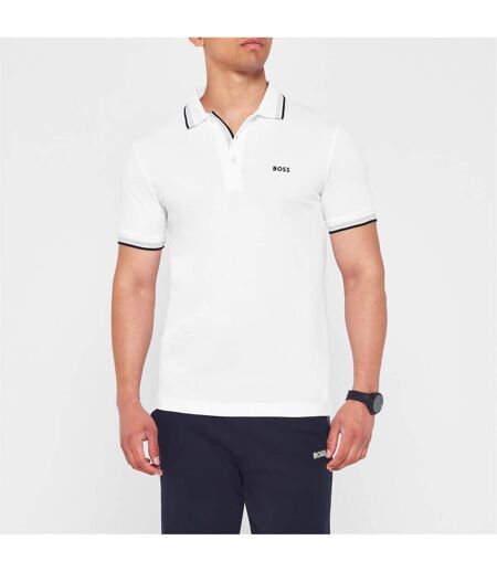 Mens Paddy Contrast Tipped Polo Shirt Off White Boss