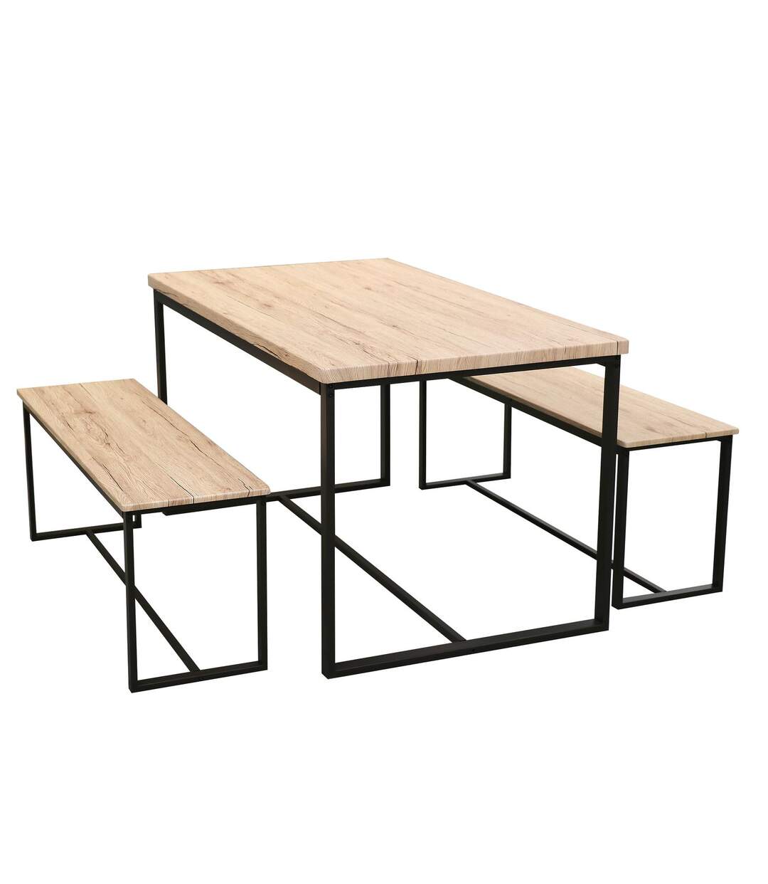 Table à manger et ses 2 bancs Dock - H. 75 cm - Beige et Noir-1