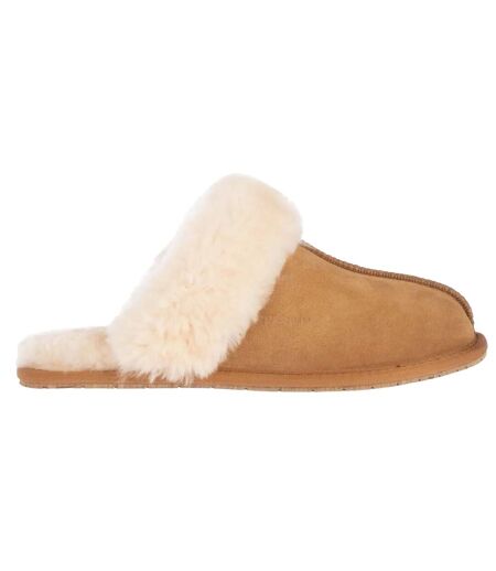 Womens/ladies Cow Suede Slippers Chestnut EverAu