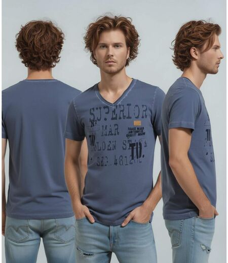 Tee-shirt homme bleu en coton à  poche poitrine - Style sobre et polyvalent