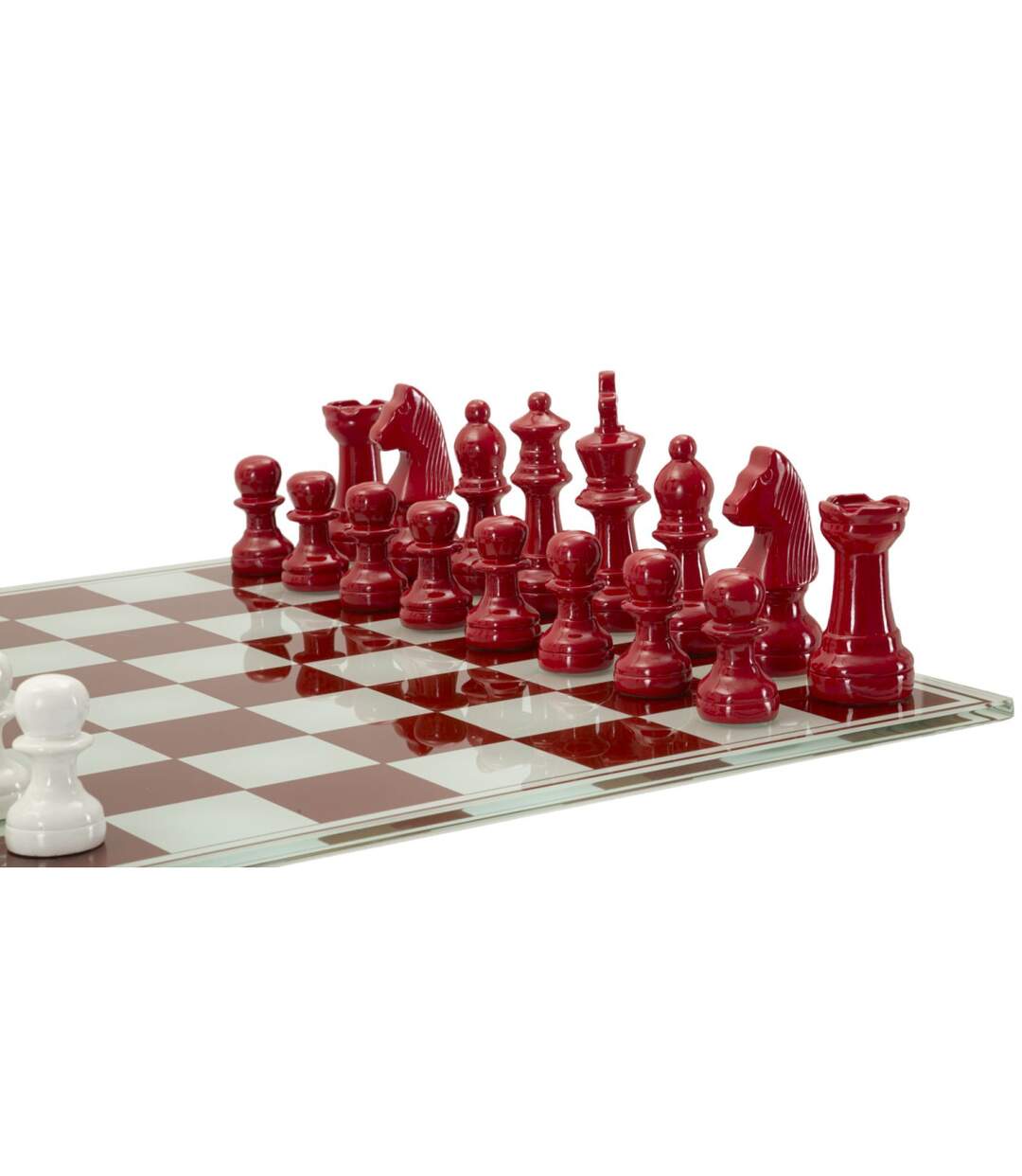 Jeu d'Échec en Verre Board 61cm Rouge & Blanc-5