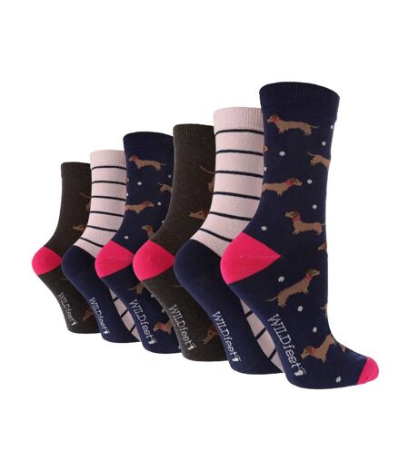 Wildfeet - 6 Paires Femme Chaussettes Animaux Rigolotes Humour