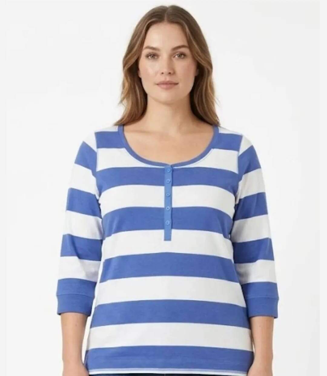 MAYFLOWER DOMINGO2 - Tee-shirt manches 3/4 en coton à rayures blanches et bleues-1