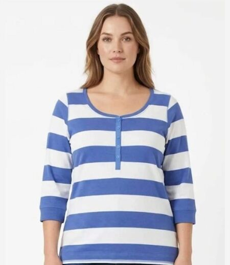 MAYFLOWER DOMINGO2 - Tee-shirt manches 3/4 en coton à rayures blanches et bleues
