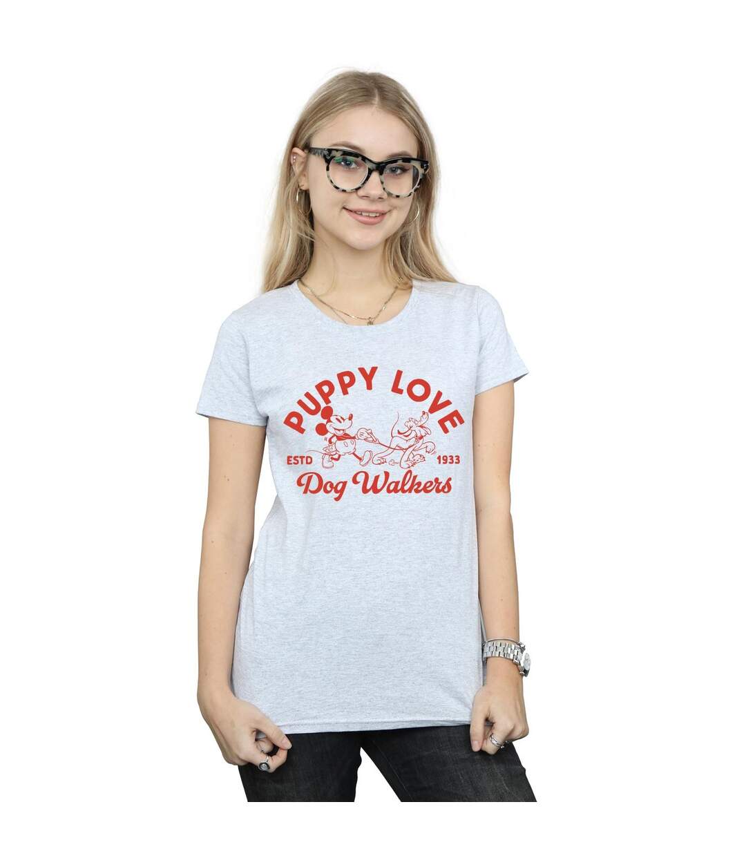 Disney Femme/Les femmes Mickey Mouse Puppy Love - T-shirt en coton (Gris sportif) - UTBI48777-2