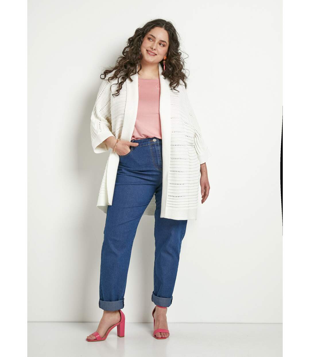 Gilet long ajouré coupe confort-3