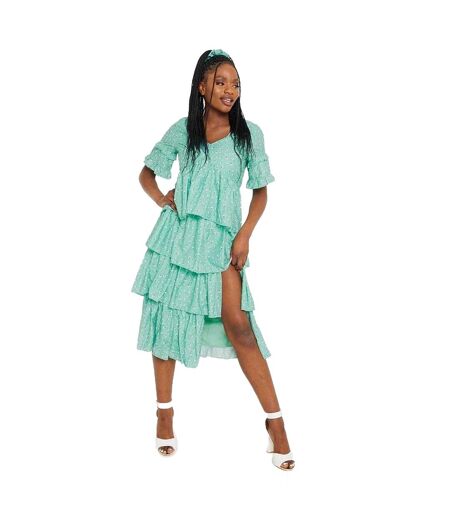 Robe Mi-longue Motif/style Floral Femme Kaki In The Style