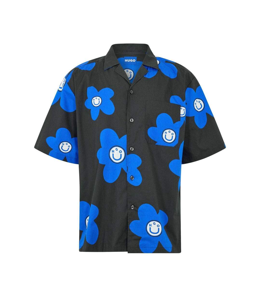 Chemise Manches Courtes Motif/style Fleurs Homme Noir Hugo-1