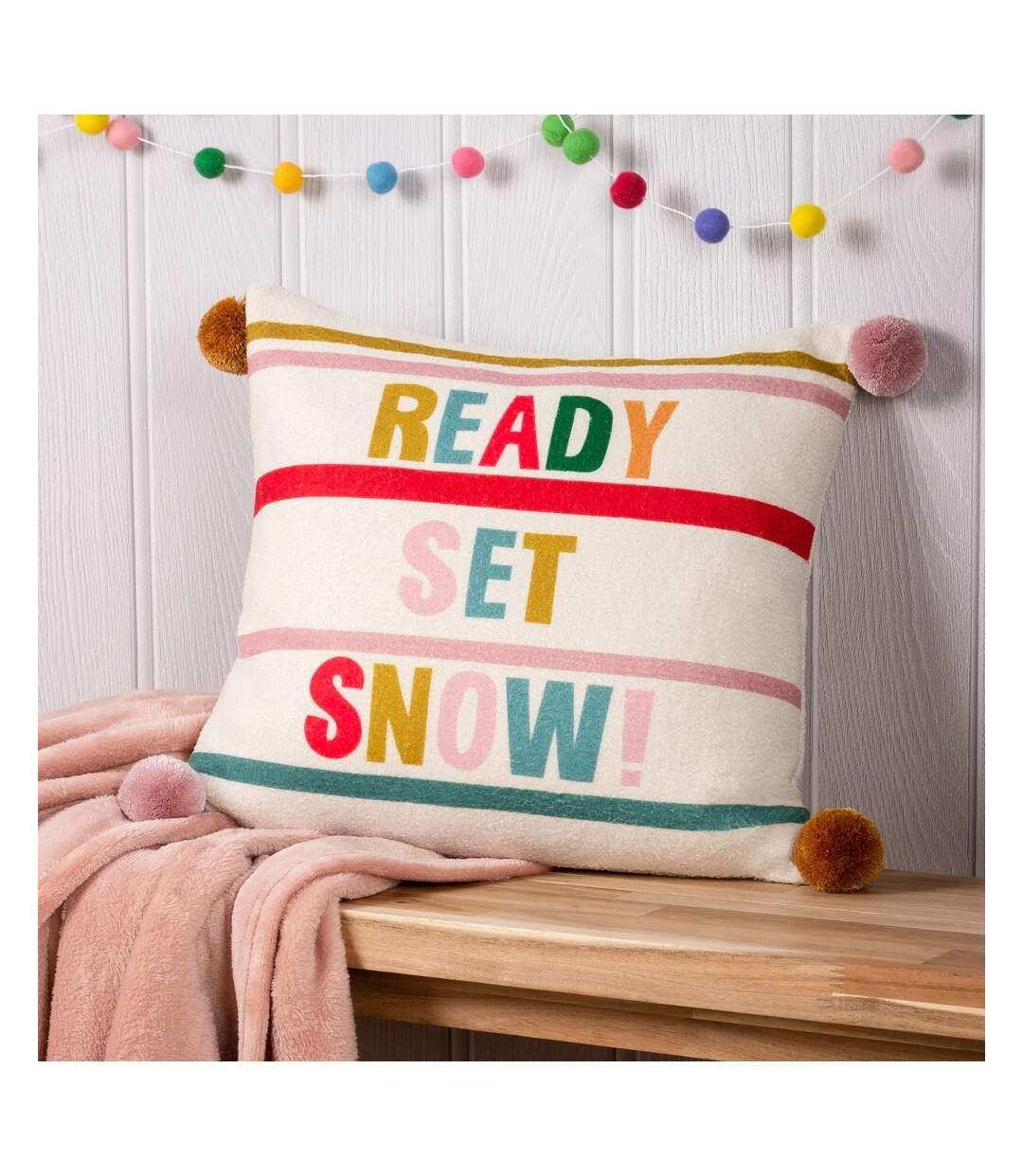 Ready set snow pom pom cushion cover 43cm x 43cm multicoloured Furn-4