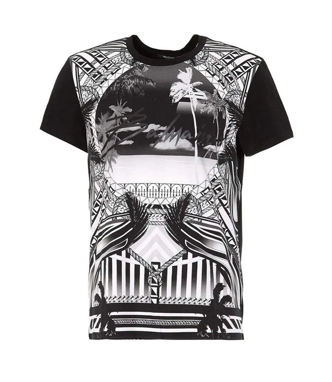 Mens Resort Logo T-shirt Black White Balmain-1