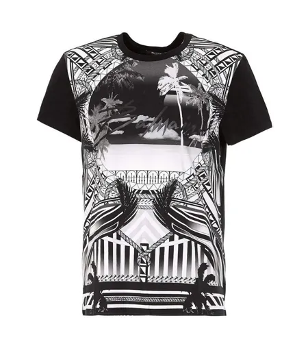 Mens Resort Logo T-shirt Black White Balmain