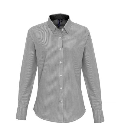 Premier Womens/Ladies Cotton Rich Oxford Stripe Blouse (White/Gray)