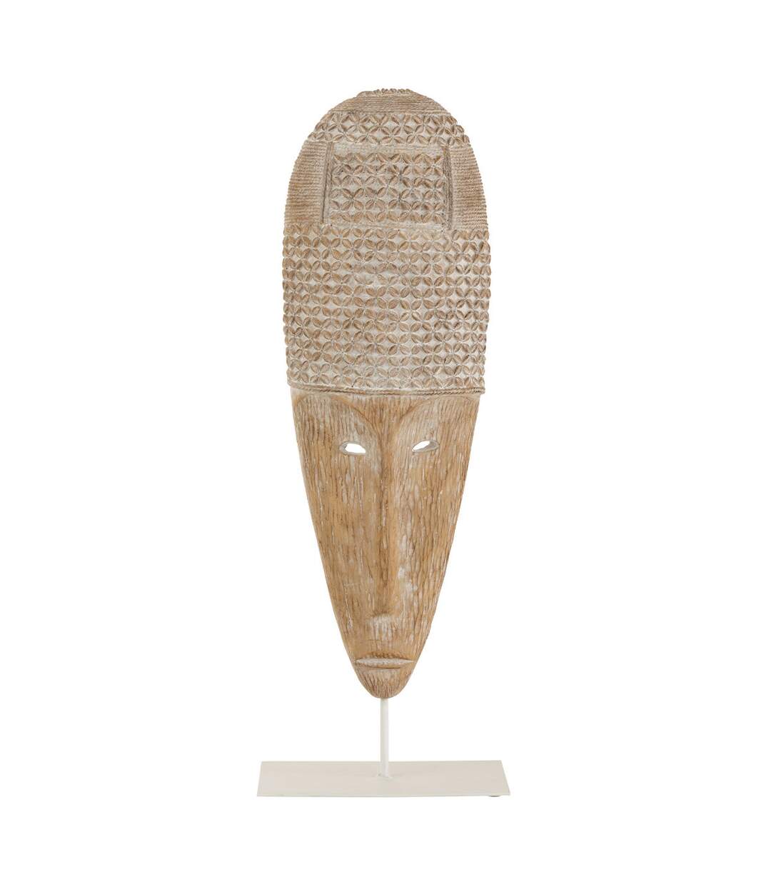 Statuette Déco Masque sur Pied 64cm Blanc & Beige-1