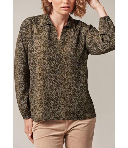 Blouse à col chemise en V imprimé léopard pour femme LEXIANE