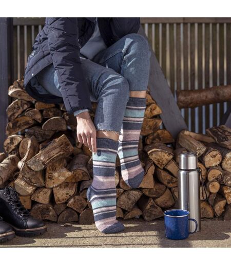 Ladies Amara Two Tone Stripe Patterned Thermal Socks