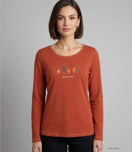 MAYFLOWER NOBODY3 – Tee-shirt manches longues orange éclatant et détails Lurex pour un style vitaminé
