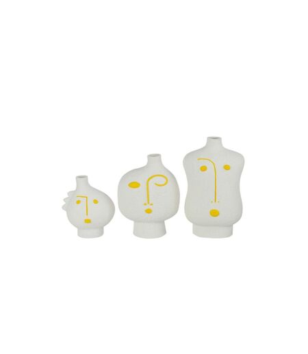 Lot de 3 Vases Visages Pop Art 22cm Blanc & Jaune