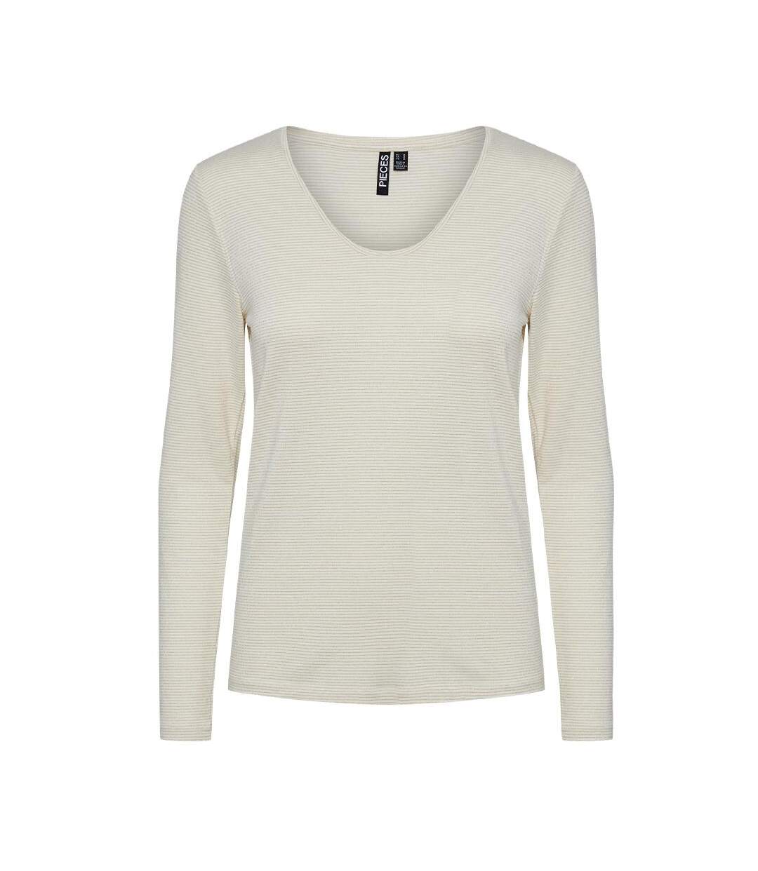 T-Shirt manches longues blanc/doré femme pieces billo - l-1