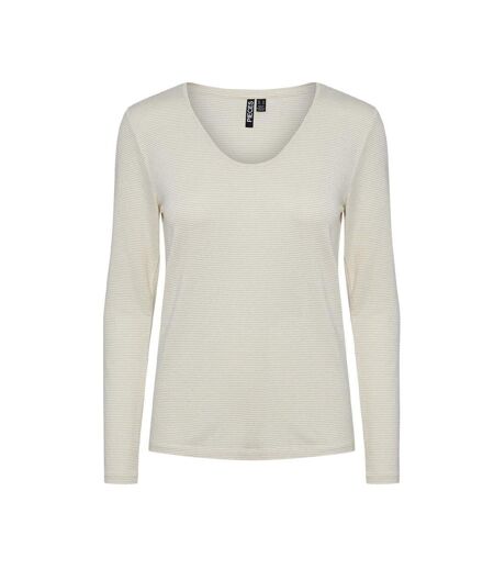 T-Shirt manches longues blanc/doré femme pieces billo - l