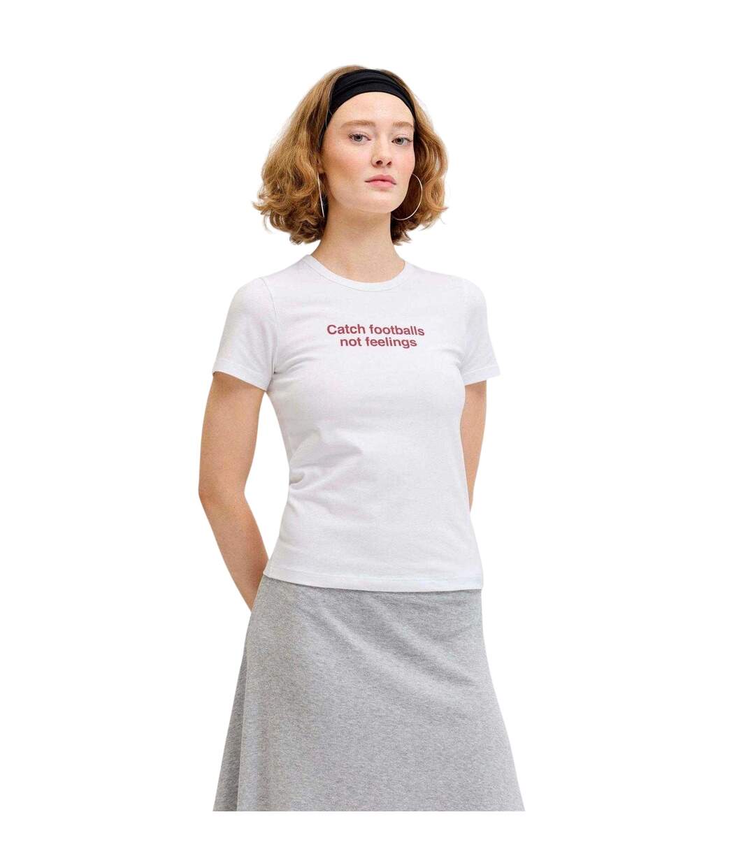 Womens/ladies Catch Footballs Not Feelings Cotton Blend T-shirt Bright White JJXX-4