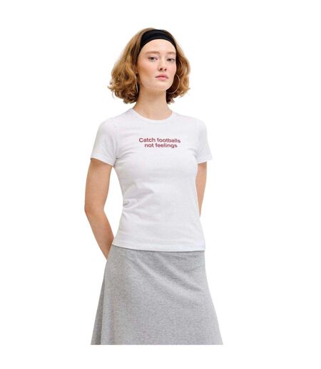 Womens/ladies Catch Footballs Not Feelings Cotton Blend T-shirt Bright White JJXX