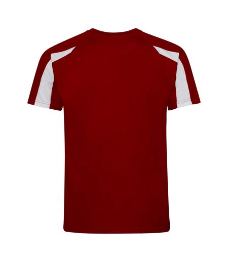 Just Cool Mens Contrast Cool Sports Plain T-Shirt (Fire Red/Arctic White) - UTRW685