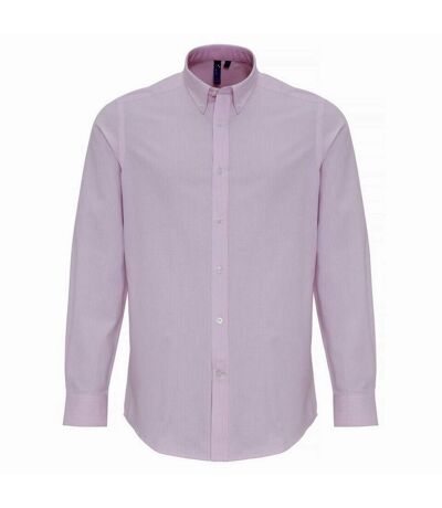 Premier Mens Cotton Rich Oxford Stripe Shirt (White/Pink) - UTRW6594