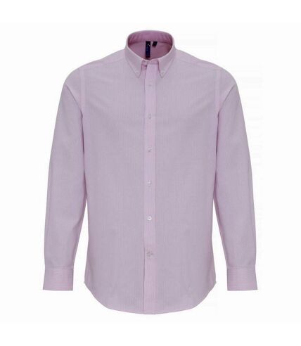 Premier Mens Cotton Rich Oxford Stripe Shirt (White/Pink)