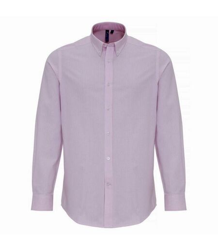 Premier Mens Cotton Rich Oxford Stripe Shirt (White/Pink)