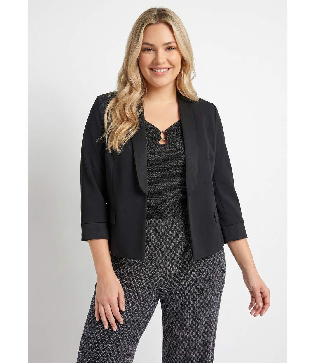 Veste unie courte smocking manches 3/4-1