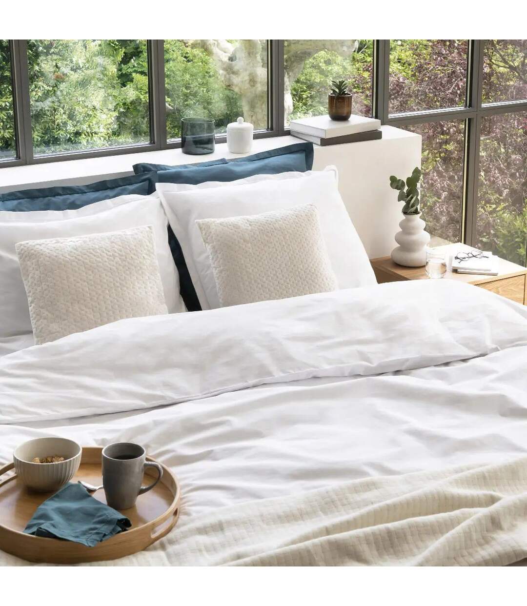 Parure de Lit 3 Pièces Percale 240x220cm Blanc-3