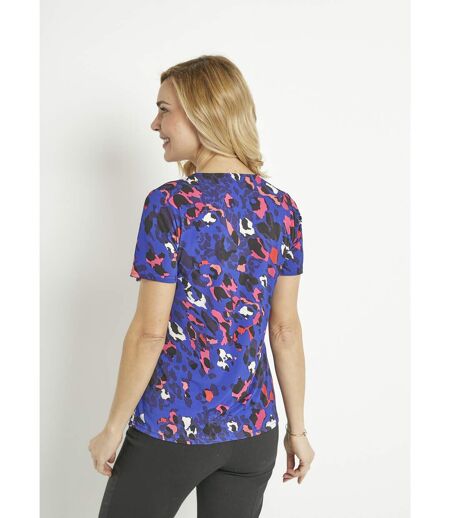 T-shirt col V manches courtes motif léopard