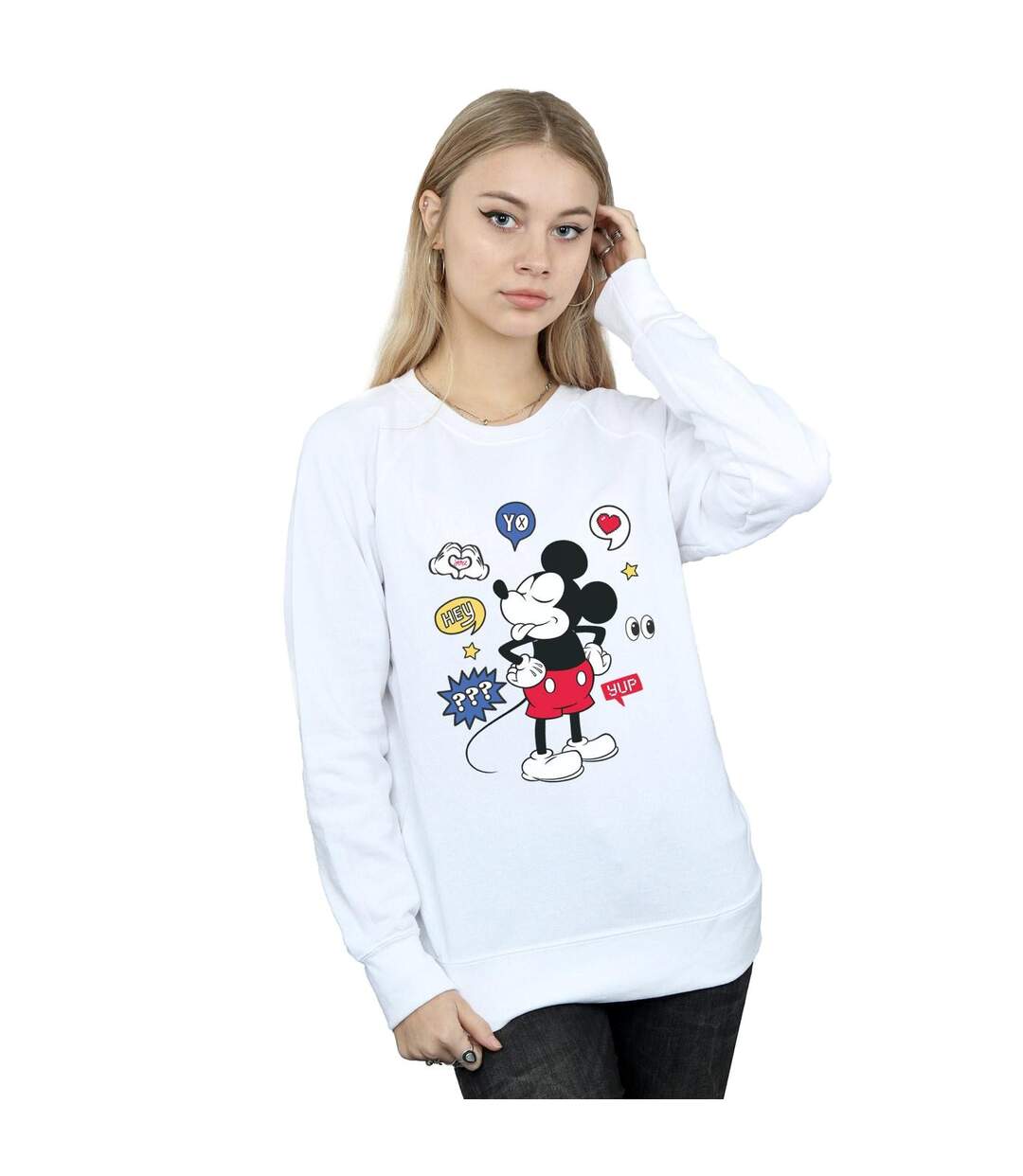 Disney Sweatshirt Femme/Ladies Mickey Mouse Tongue Out (Blanc) - UTBI27627-2