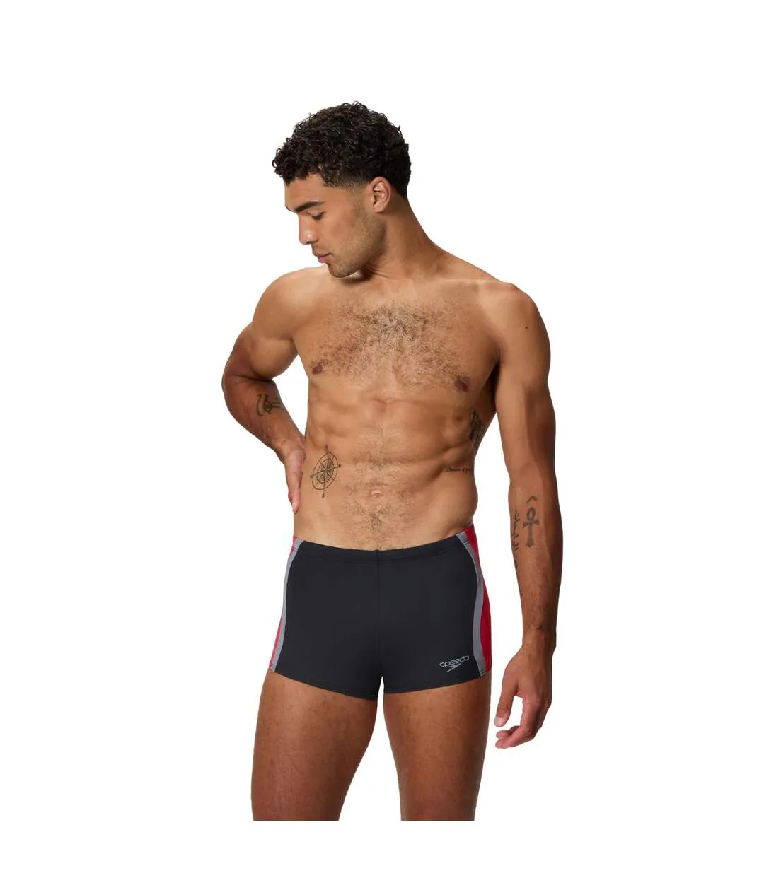 Mens Splice Solid Swim Shorts Black Red Speedo-4