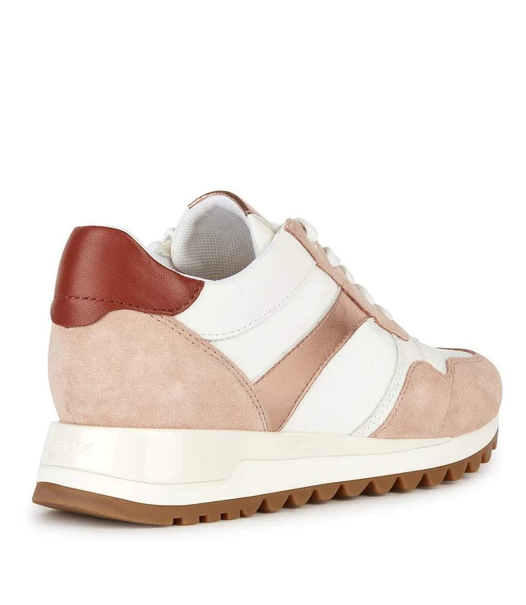 Womens/ladies Tabelya Leather Trainers Nude White Geox-2