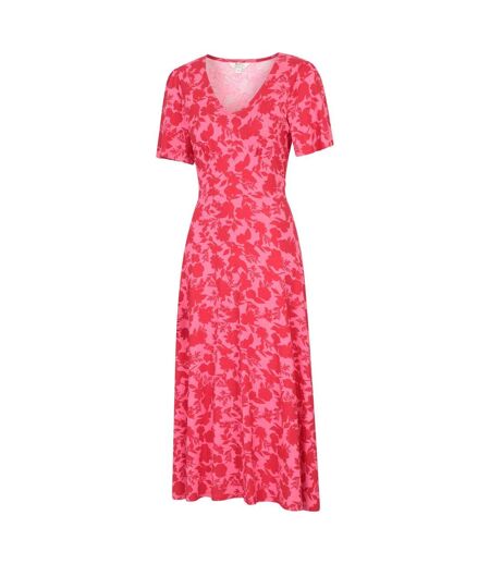 Womens/ladies Como Flowers Midi Dress Coral Mountain Warehouse