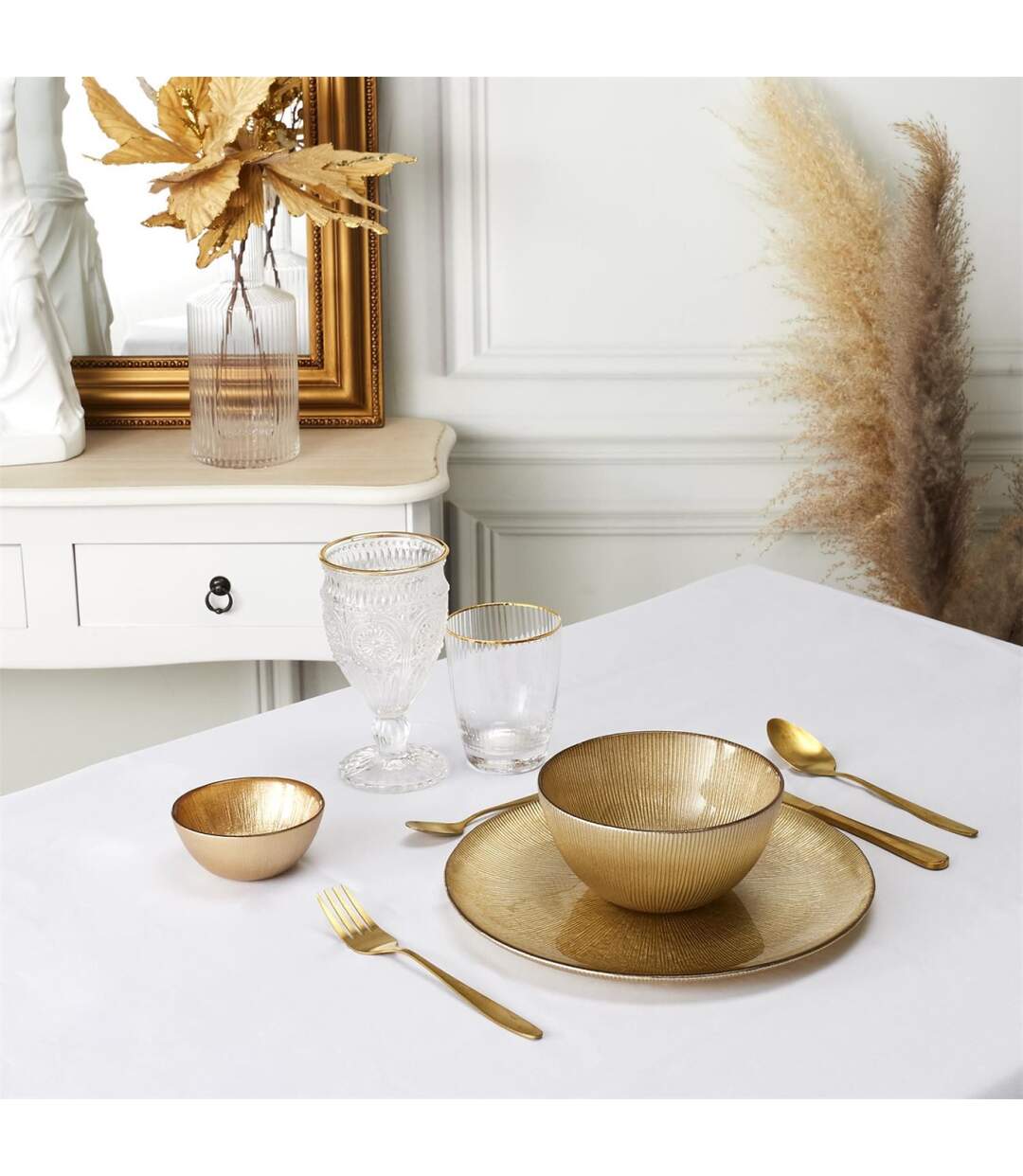 Lot de 6 Assiettes Plates en Verre Royal 27cm Or-3