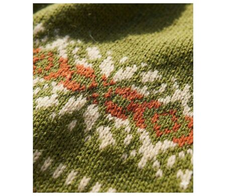 Écharpe Jacquard Laine & Acrylique Vert Kaki - Motifs Ethniques